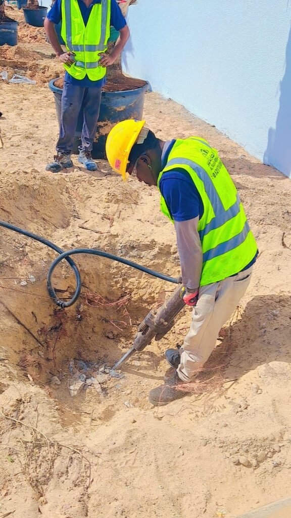 Demolishing work with air jack hammers